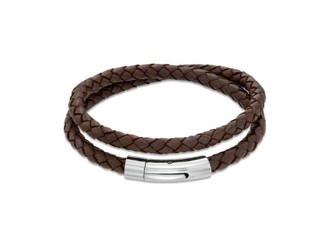Peoples Jewellers Men's Leather and Stainless Steel Double Wrap Bracelet, $79