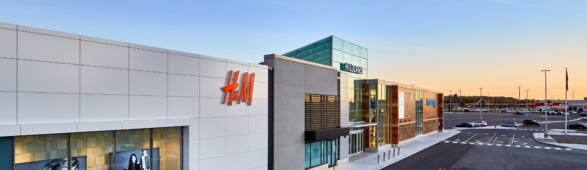 Exterior shot of Hillcrest with the H&M sign