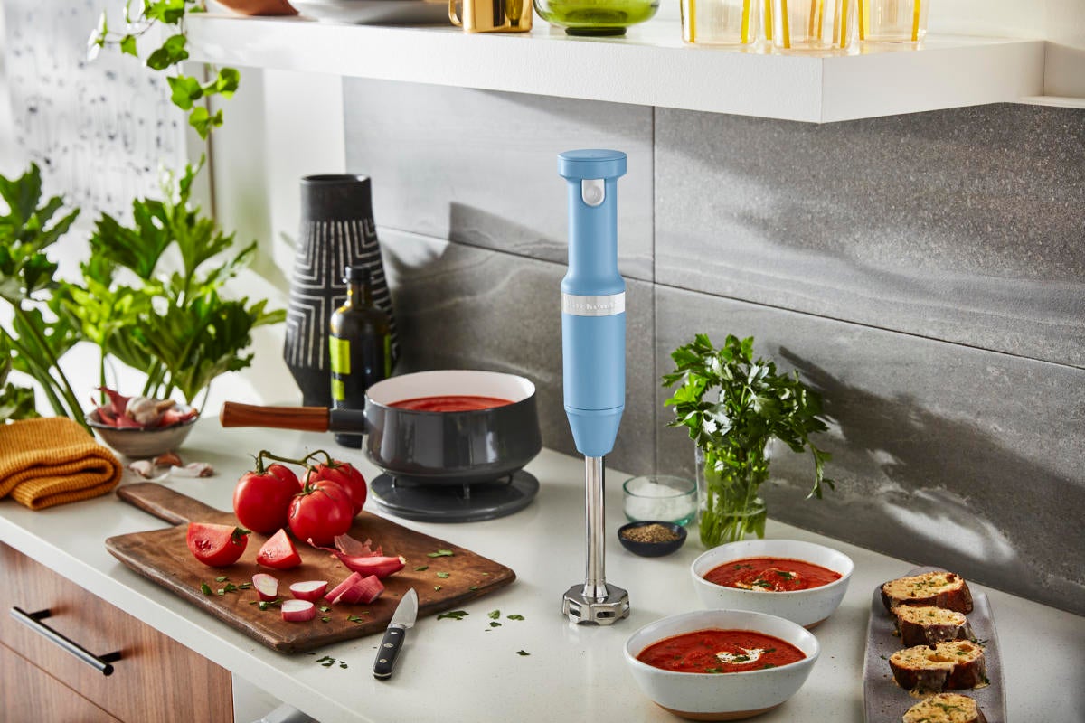 Kitchen appliances on a white counter