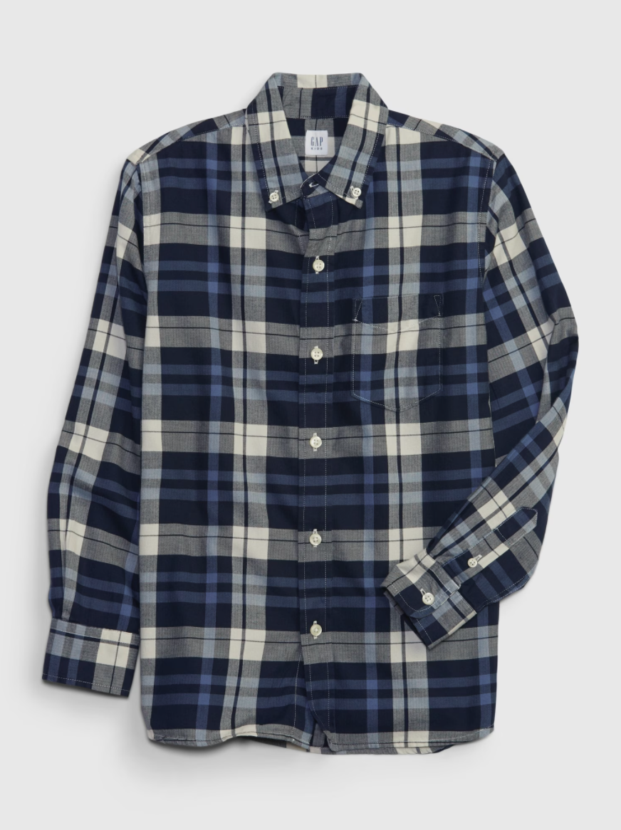 Navy blue plaid shirt from Gap.