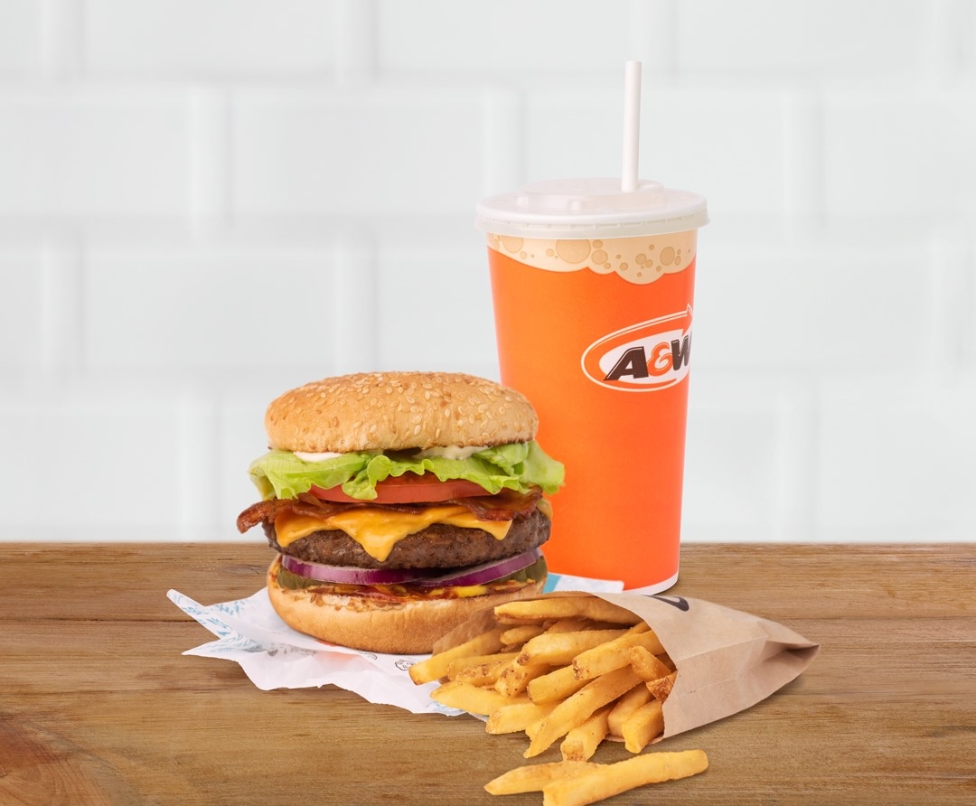Burger, fries, and fountain drink from A&W