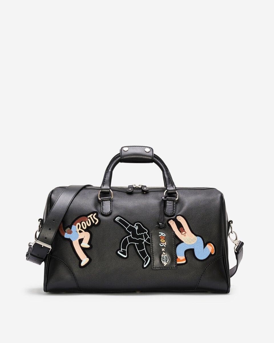 Black leather duffle bag from Roots