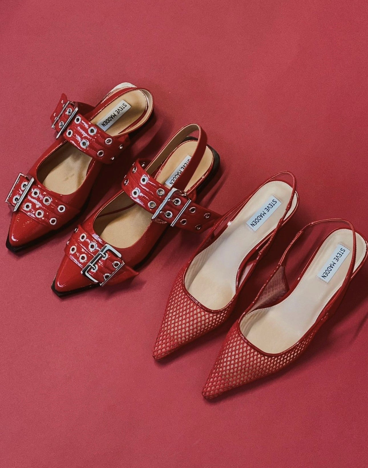 two pairs of red pointed kitten heels from browns shoes