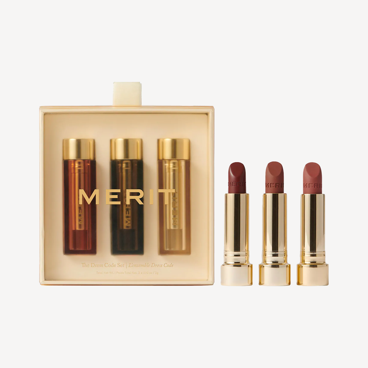 Three piece red lipstick set with box